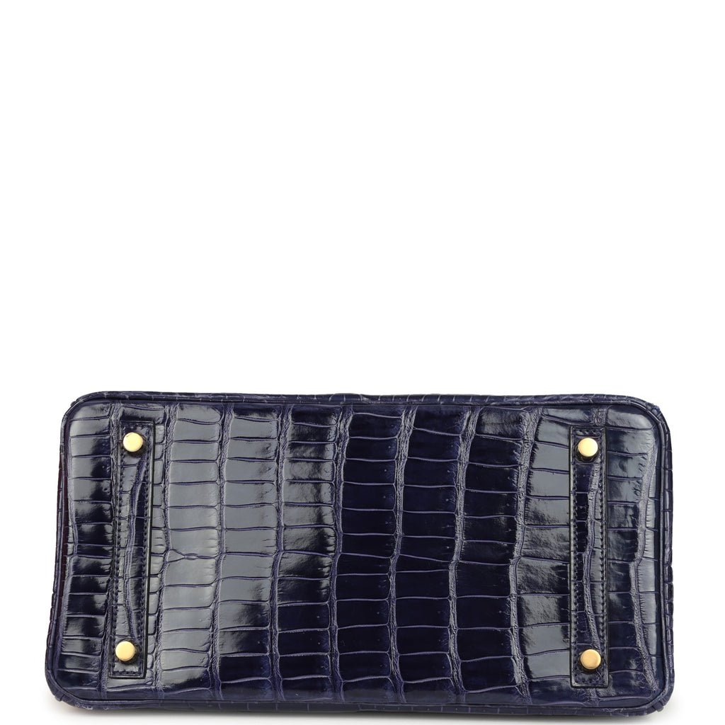 Hermes Birkin 30 Bleu Encre Shiny Porosus Crocodile Gold Hardware