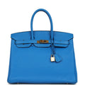 Hermes Birkin 35 Bleu Hydra Clemence Gold Hardware