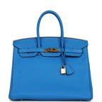 Hermes Birkin 35 Bleu Hydra Clemence Gold Hardware