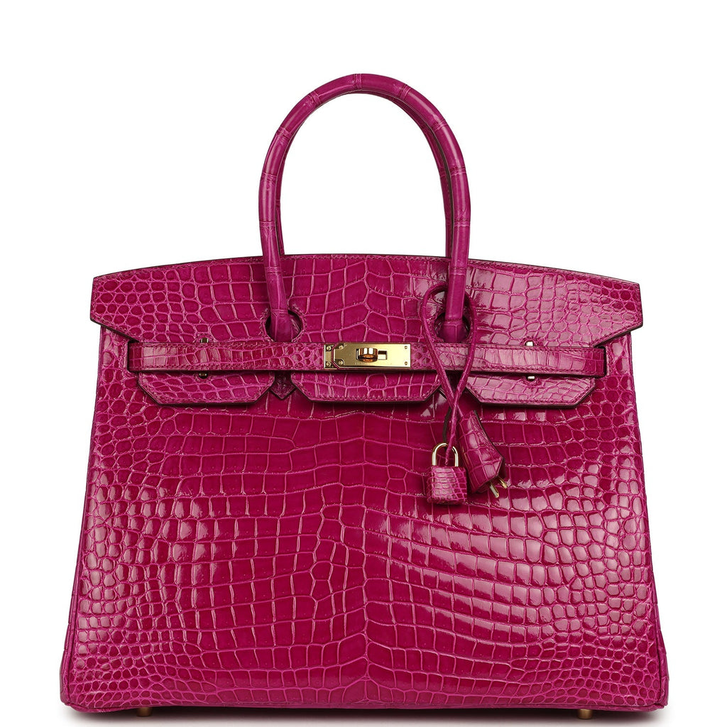 Hermes Birkin 35 Rose Scheherazade Shiny Porosus Crocodile Gold Hardware