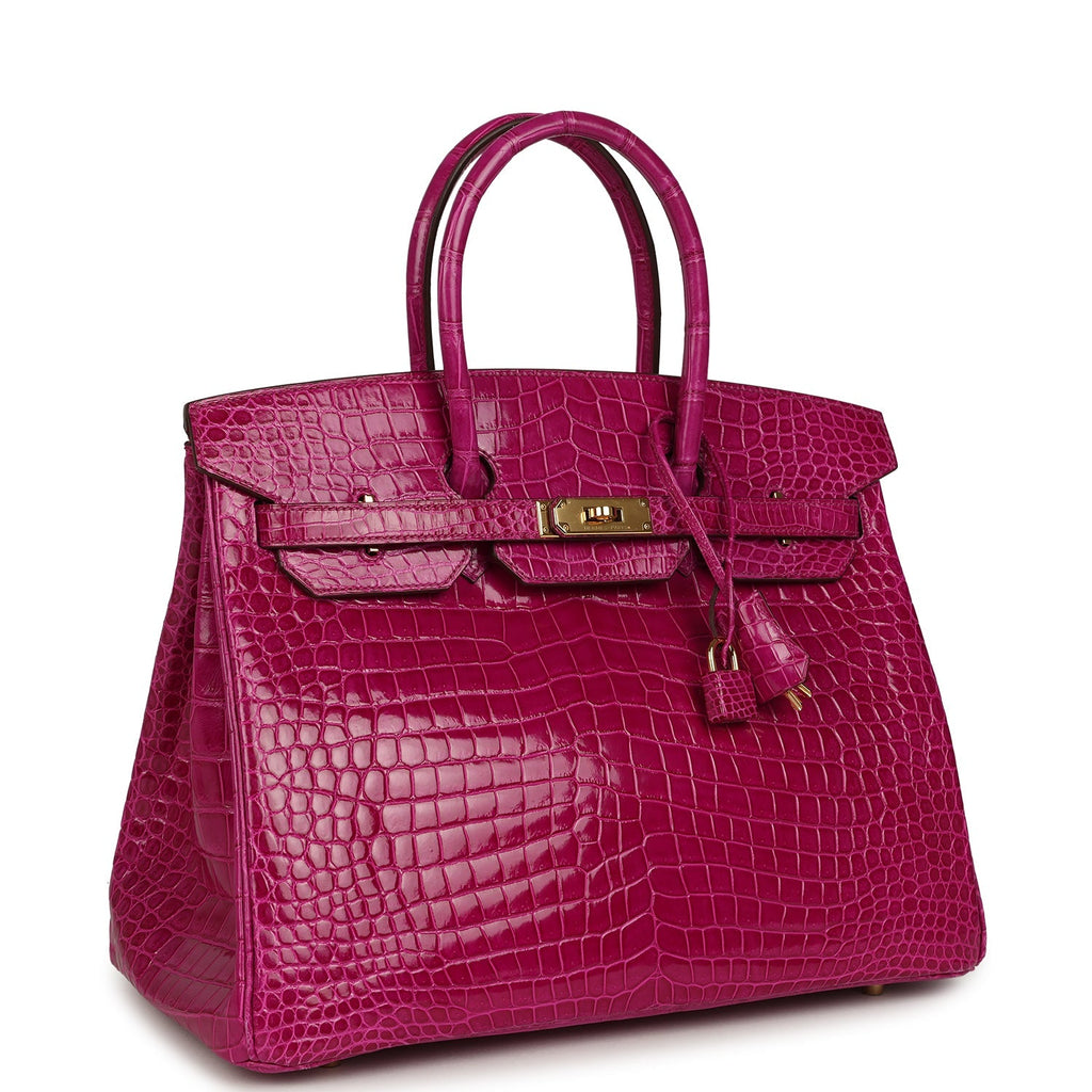 Hermes Birkin 35 Rose Scheherazade Shiny Porosus Crocodile Gold Hardware