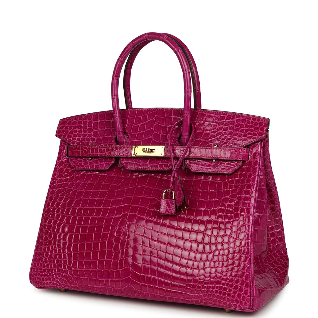 Hermes Birkin 35 Rose Scheherazade Shiny Porosus Crocodile Gold Hardware
