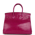 Hermes Birkin 35 Rose Scheherazade Shiny Porosus Crocodile Gold Hardware