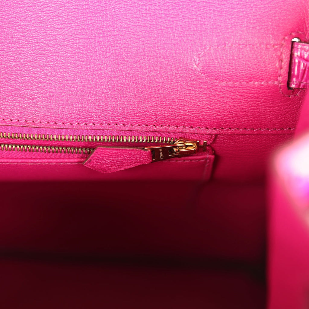 Hermes Birkin 35 Rose Scheherazade Shiny Porosus Crocodile Gold Hardware