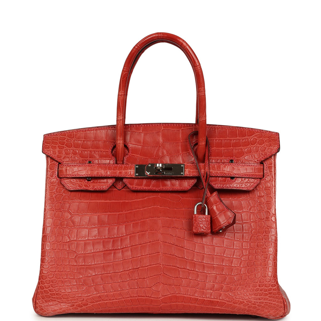 Hermes Birkin 30 Rouge Indien Matte Porosus Crocodile Palladium Hardware