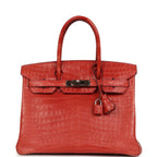 Hermes Birkin 30 Rouge Indien Matte Porosus Crocodile Palladium Hardware