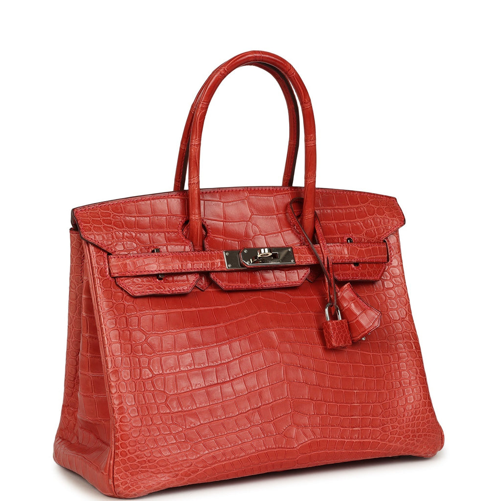 Hermes Birkin 30 Rouge Indien Matte Porosus Crocodile Palladium Hardware