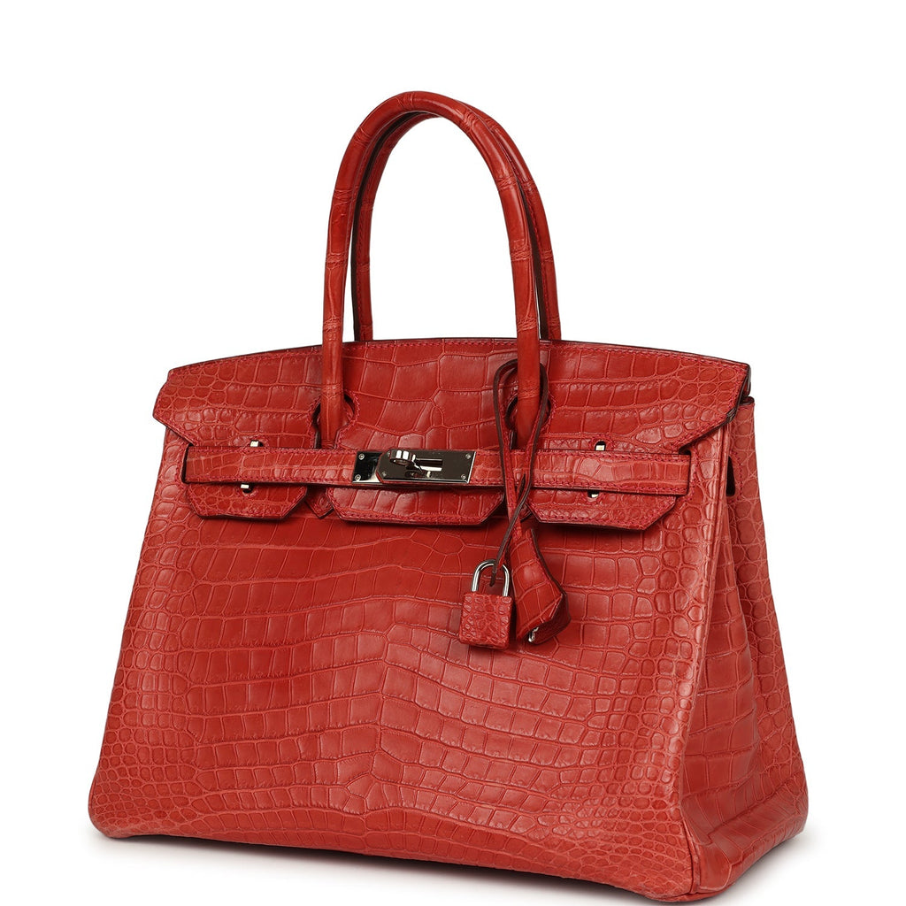 Hermes Birkin 30 Rouge Indien Matte Porosus Crocodile Palladium Hardware