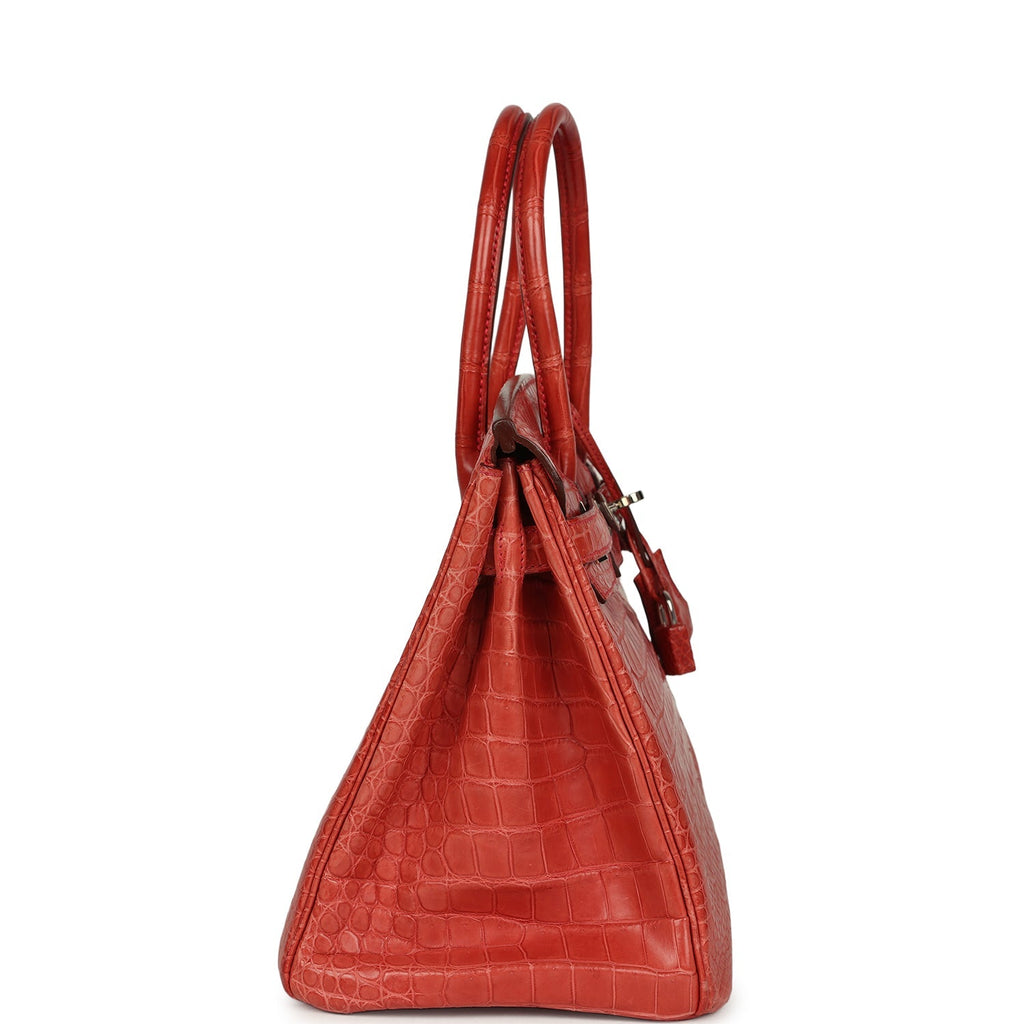 Hermes Birkin 30 Rouge Indien Matte Porosus Crocodile Palladium Hardware