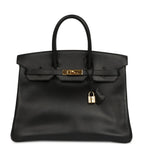 Vintage Hermes Birkin 35 Black Ardennes Gold Hardware