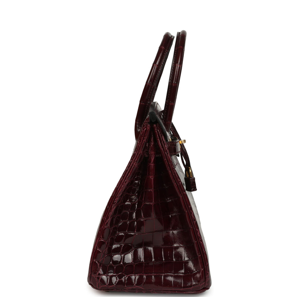 Hermes Birkin 30 Bordeaux Shiny Niloticus Crocodile Gold Hardware