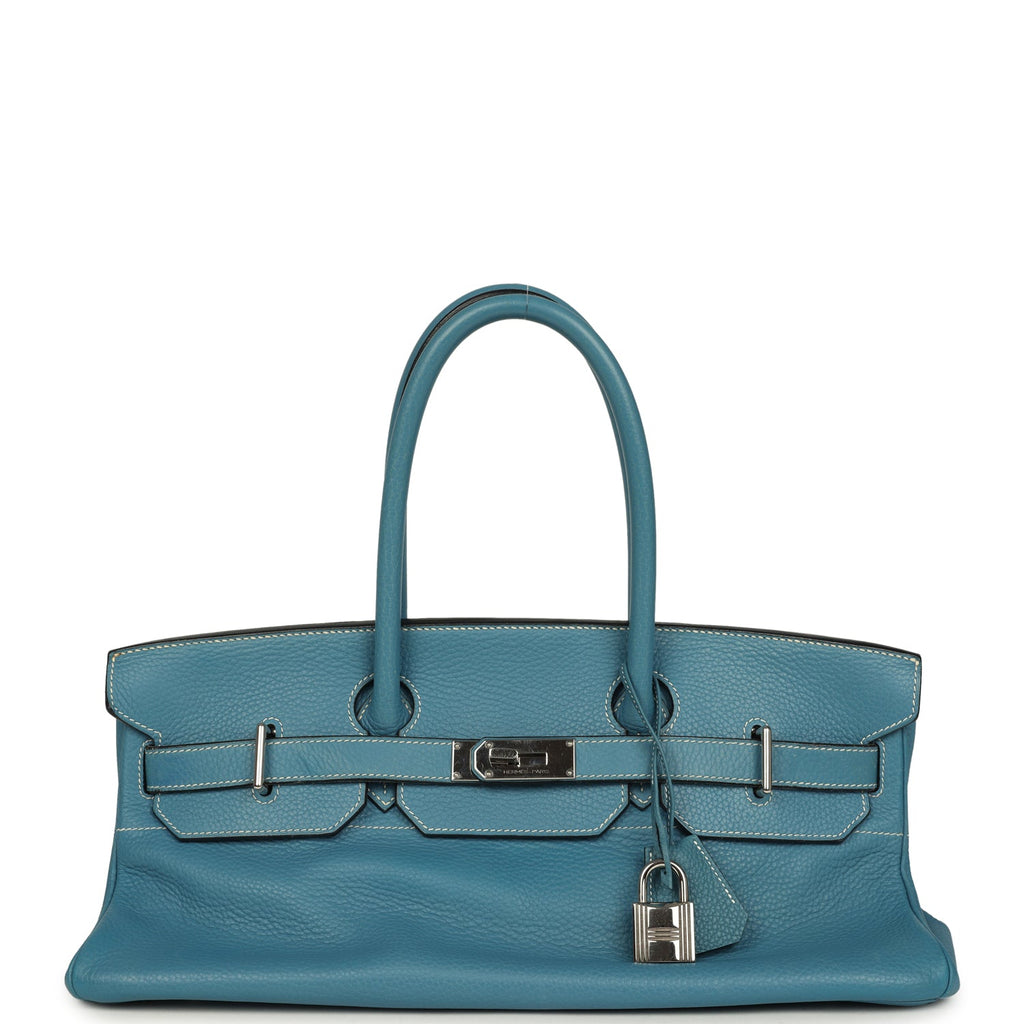 Vintage Hermes Shoulder Birkin 42 JPG Blue Jean Clemence Palladium Hardware