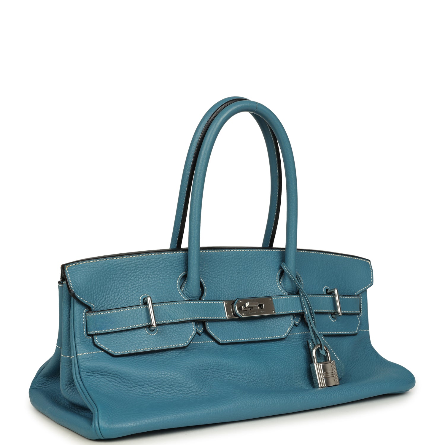 Vintage Hermes Shoulder Birkin 42 JPG Blue Jean Clemence Palladium Hardware