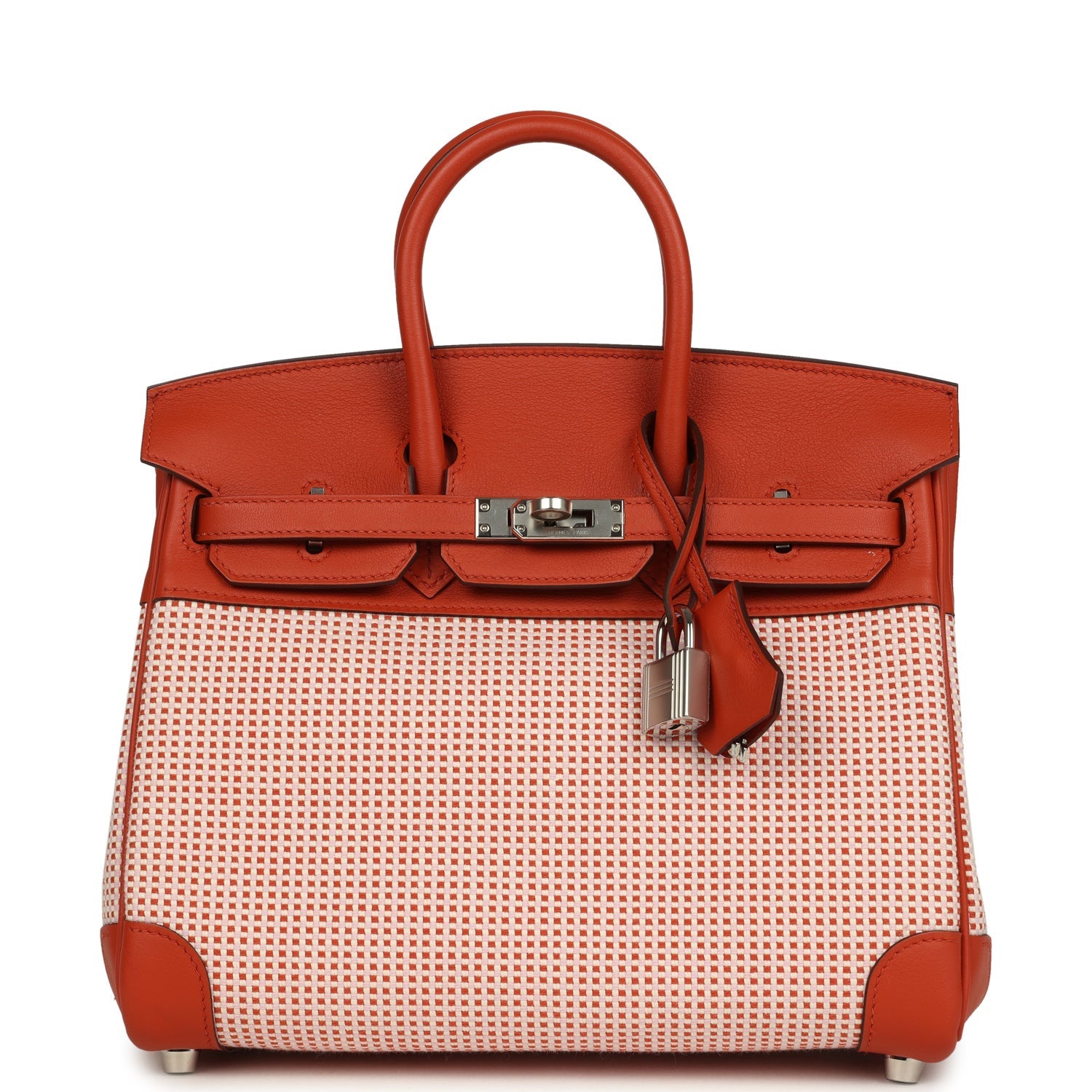 Hermes Quadrille Birkin 25 Brique Swift and Ecru-Mauve Pale and Brique Toile H Palladium Hardware