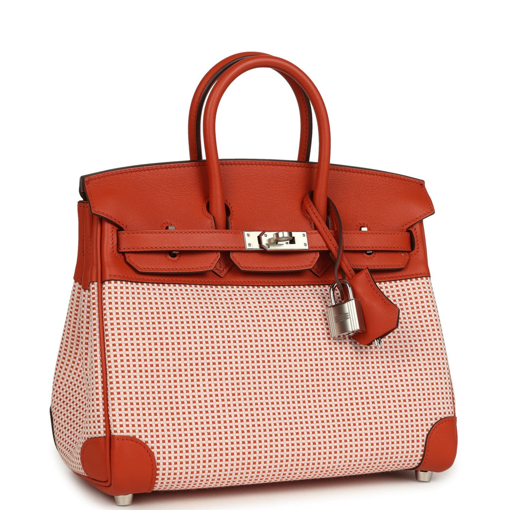 Hermes Quadrille Birkin 25 Brique Swift and Ecru-Mauve Pale and Brique Toile H Palladium Hardware