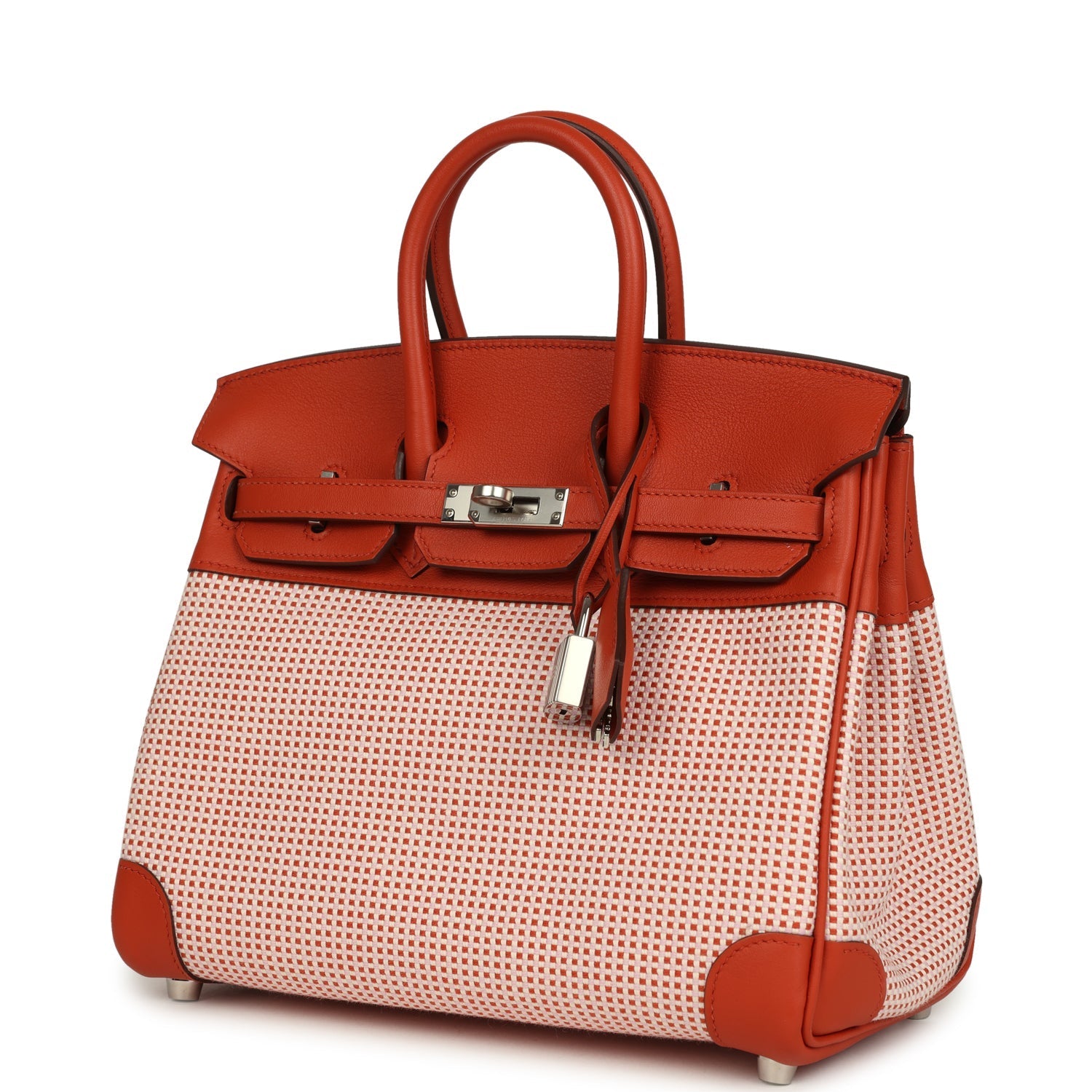 Hermes Quadrille Birkin 25 Brique Swift and Ecru-Mauve Pale and Brique Toile H Palladium Hardware