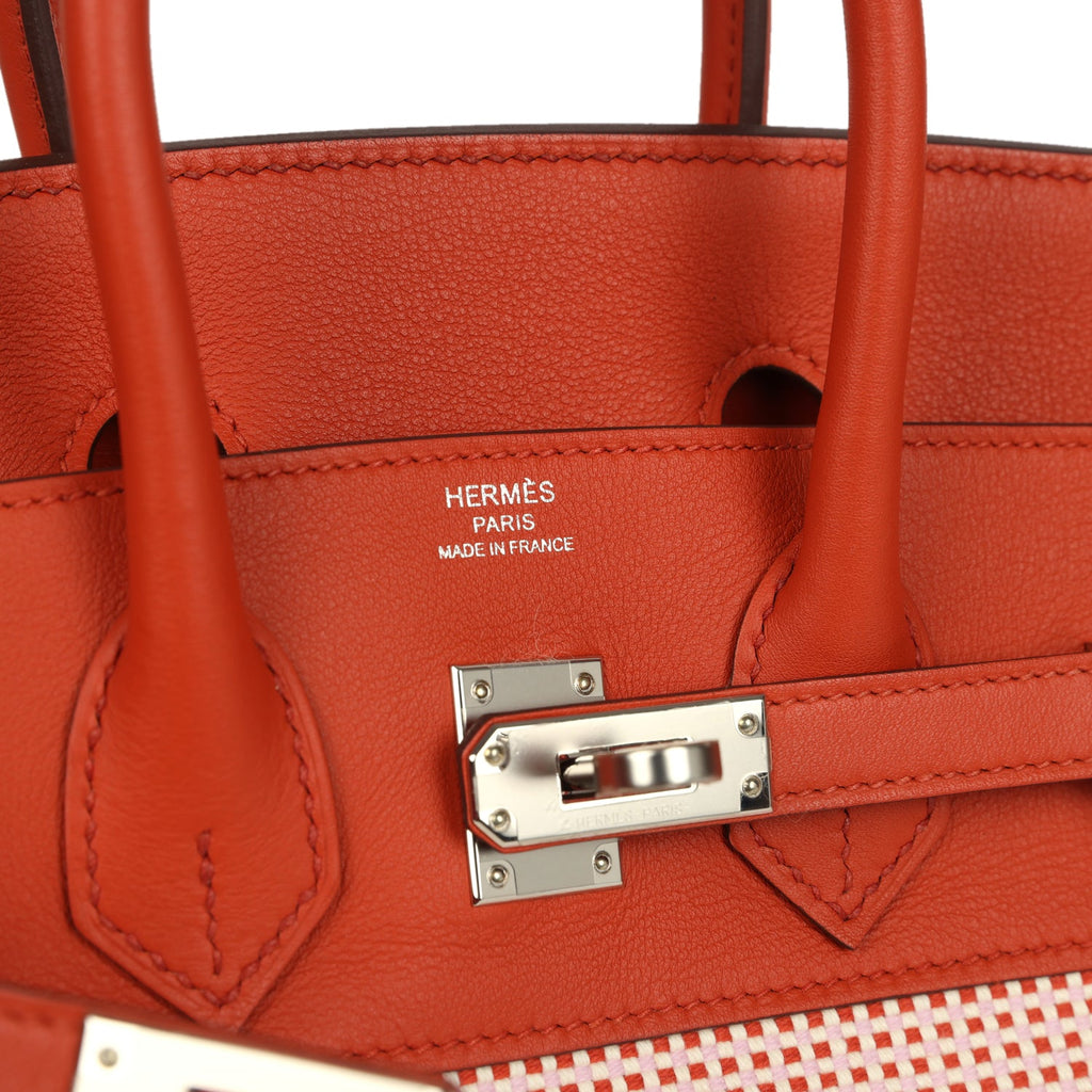 Hermes Quadrille Birkin 25 Brique Swift and Ecru-Mauve Pale and Brique Toile H Palladium Hardware