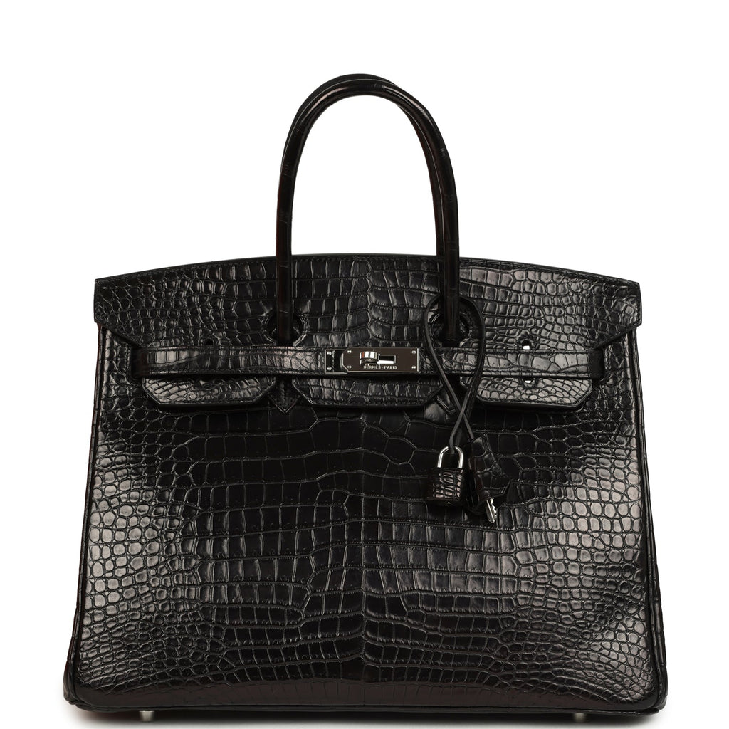 Hermes Birkin 35 Black Matte Porosus Crocodile Palladium Hardware