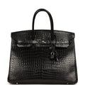 Hermes Birkin 35 Black Matte Porosus Crocodile Palladium Hardware