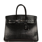 Hermes Birkin 35 Black Matte Porosus Crocodile Palladium Hardware