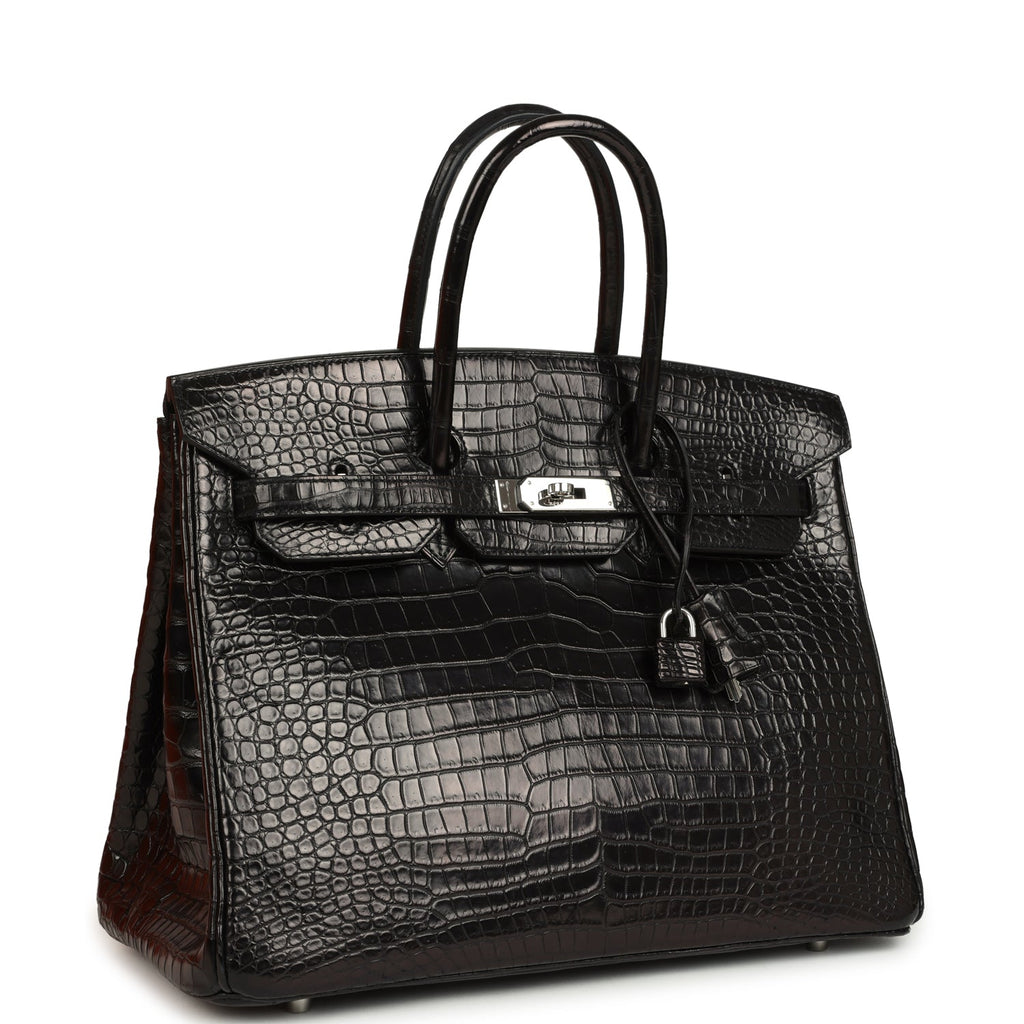Hermes Birkin 35 Black Matte Porosus Crocodile Palladium Hardware