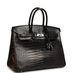 Hermes Birkin 35 Black Matte Porosus Crocodile Palladium Hardware