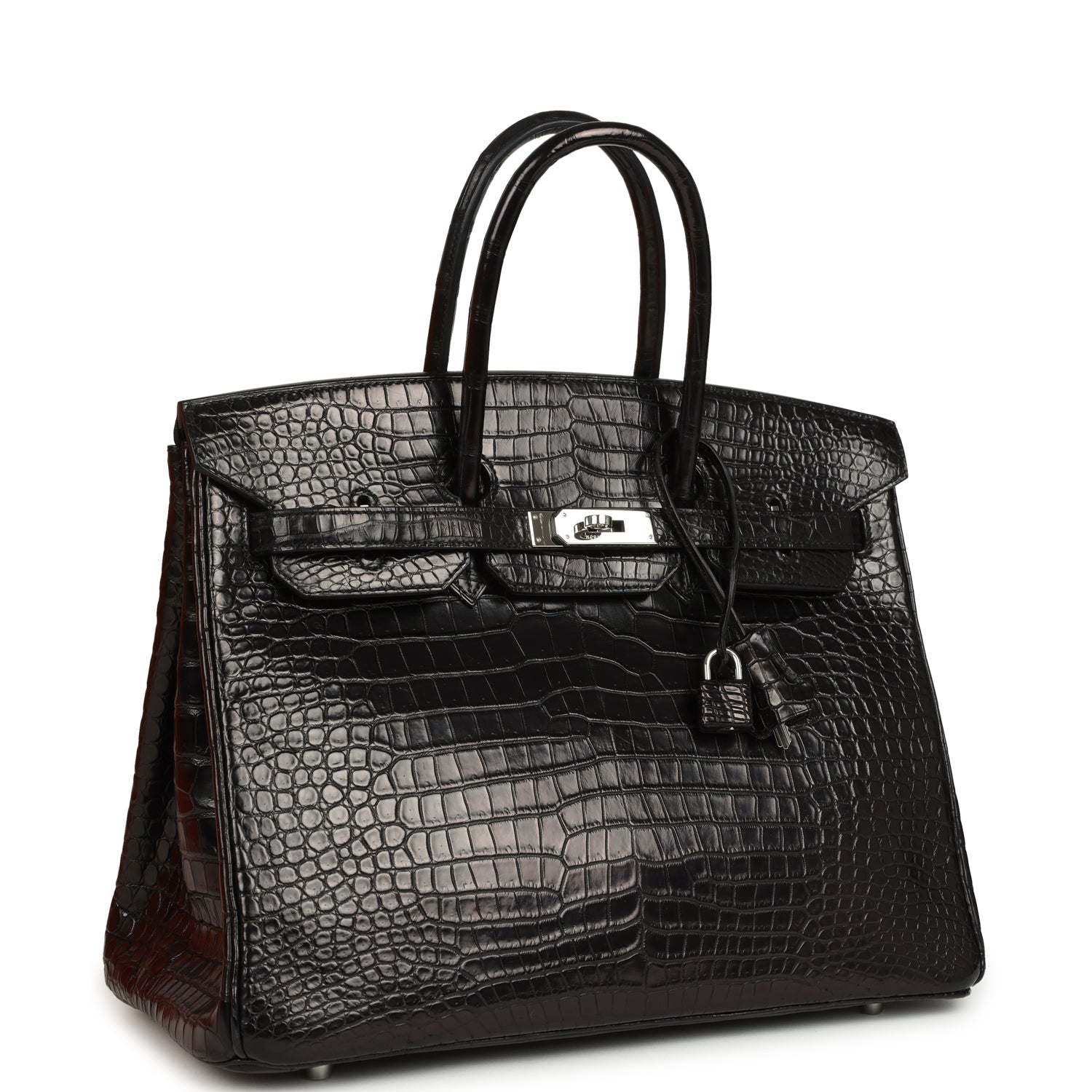 Hermes Birkin 35 Black Matte Porosus Crocodile Palladium Hardware