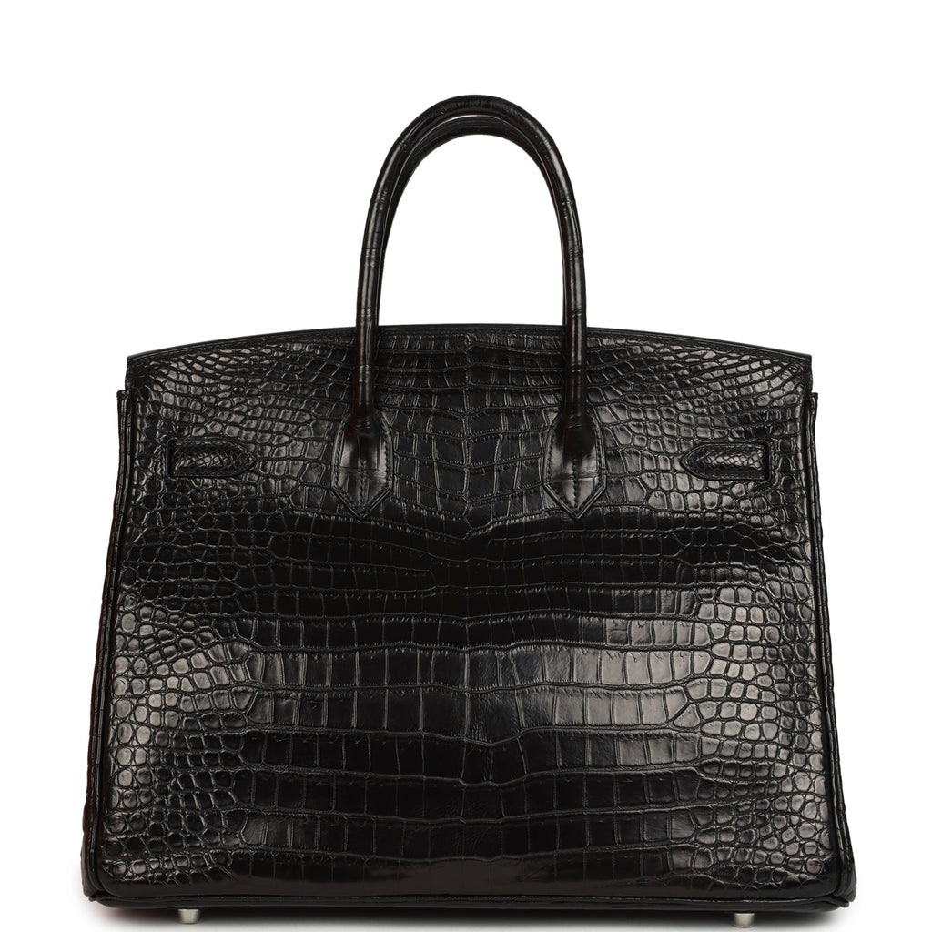 Hermes Birkin 35 Black Matte Porosus Crocodile Palladium Hardware
