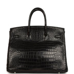 Hermes Birkin 35 Black Matte Porosus Crocodile Palladium Hardware