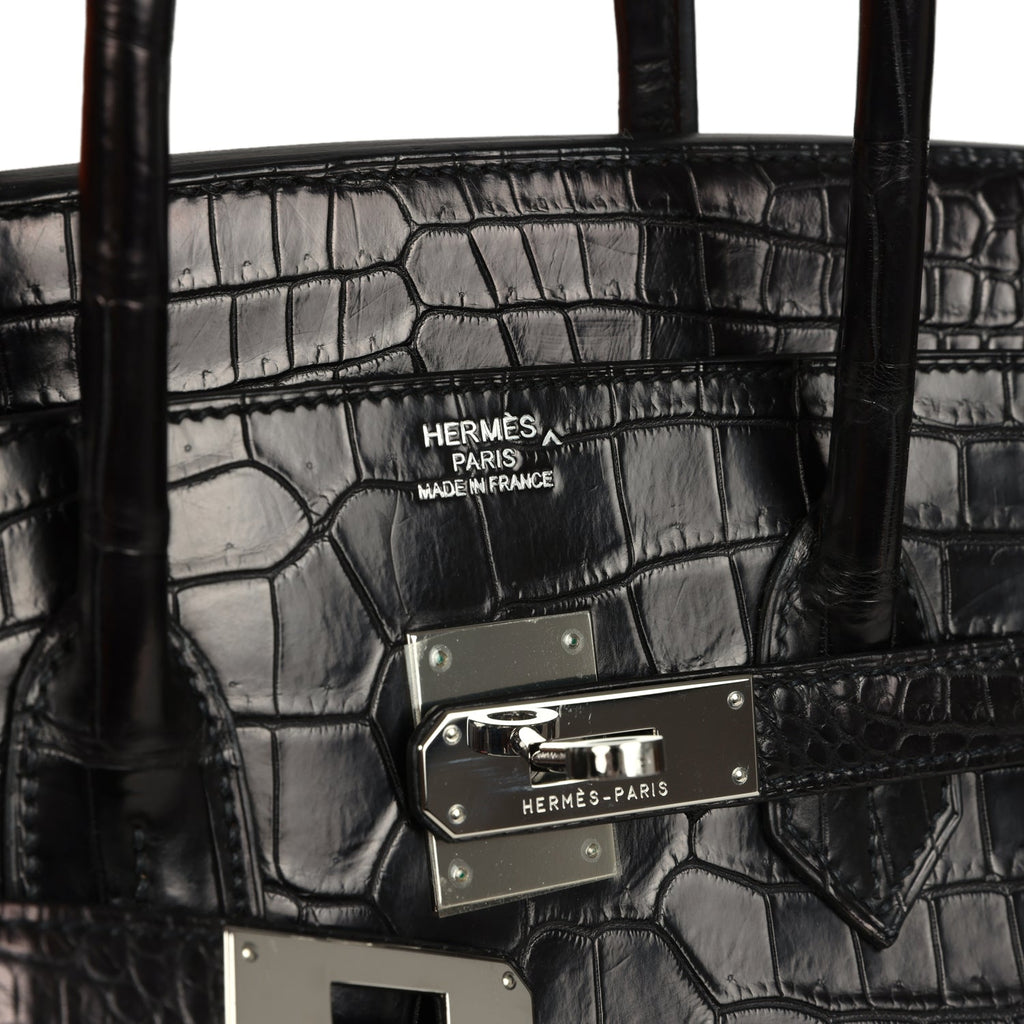 Hermes Birkin 35 Black Matte Porosus Crocodile Palladium Hardware