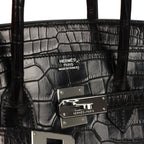 Hermes Birkin 35 Black Matte Porosus Crocodile Palladium Hardware