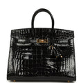 Hermes Birkin Sellier 25 Black Shiny Alligator Gold Hardware