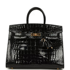 Hermes Birkin Sellier 25 Black Shiny Alligator Gold Hardware