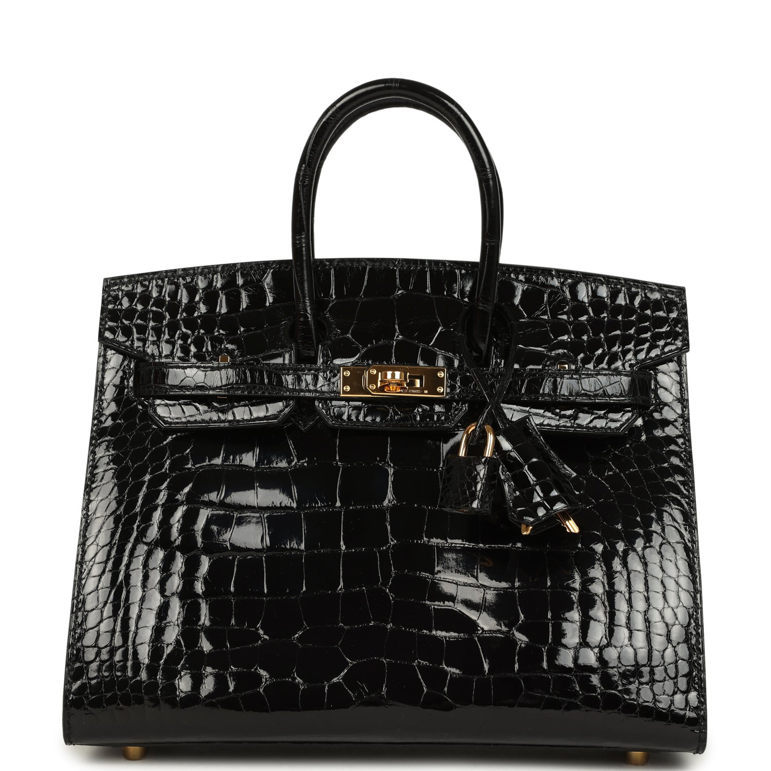 Hermes Birkin Sellier 25 Black Shiny Alligator Gold Hardware