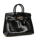 Hermes Birkin Sellier 25 Black Shiny Alligator Gold Hardware