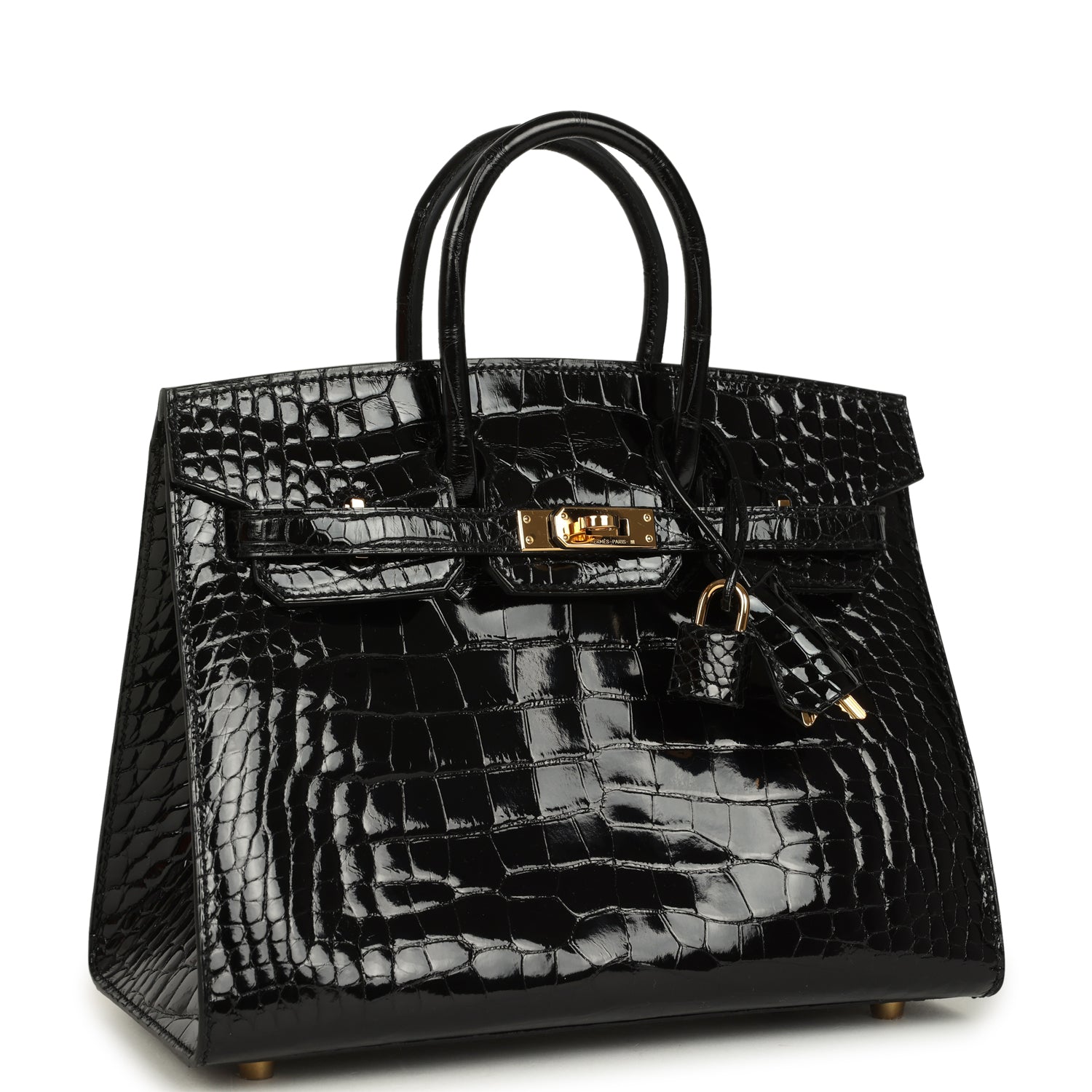 Hermes Birkin Sellier 25 Black Shiny Alligator Gold Hardware