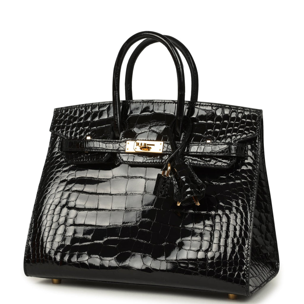 Hermes Birkin Sellier 25 Black Shiny Alligator Gold Hardware