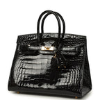 Hermes Birkin Sellier 25 Black Shiny Alligator Gold Hardware