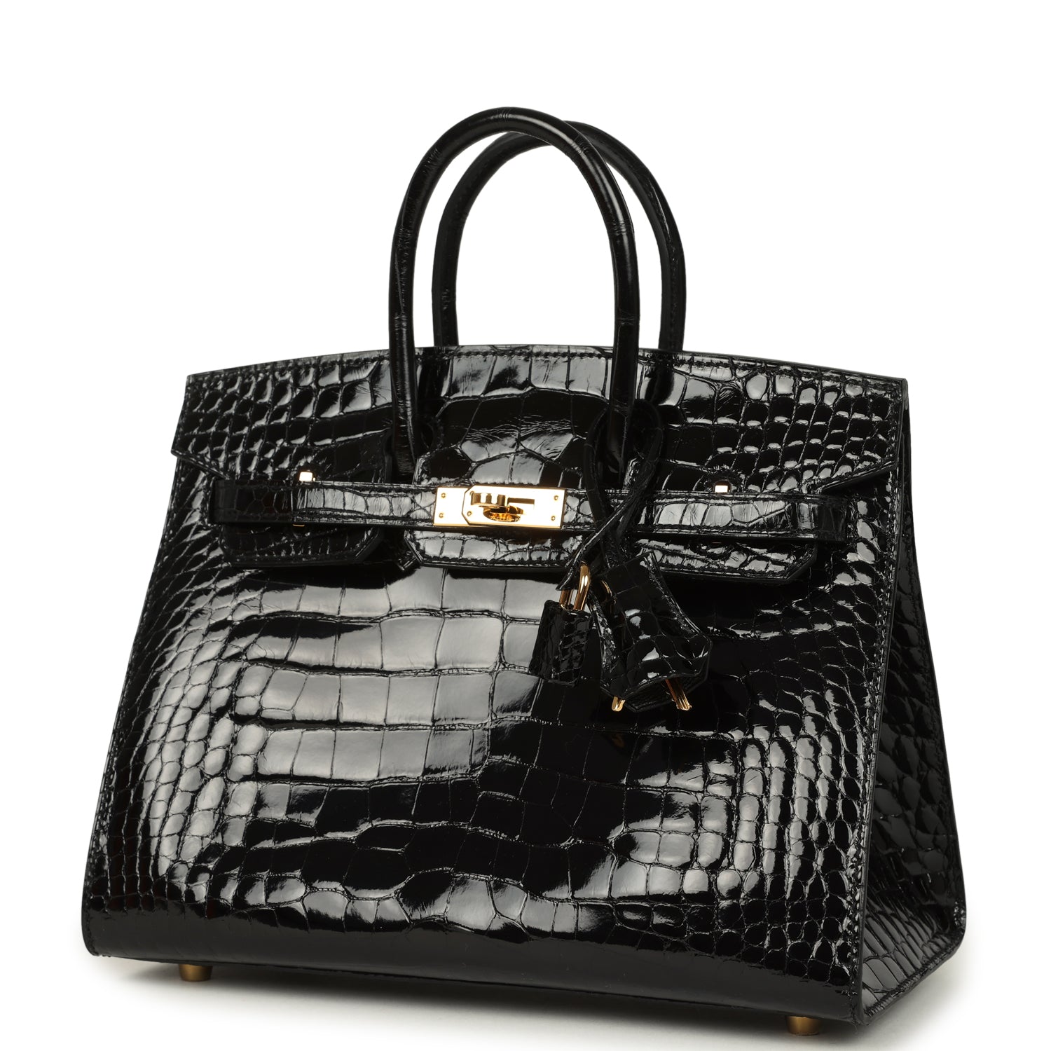Hermes Birkin Sellier 25 Black Shiny Alligator Gold Hardware