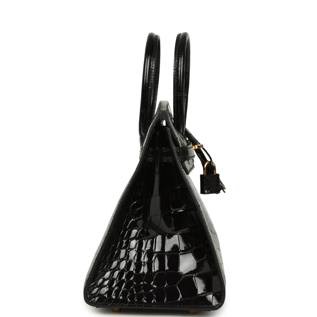 Hermes Birkin Sellier 25 Black Shiny Alligator Gold Hardware