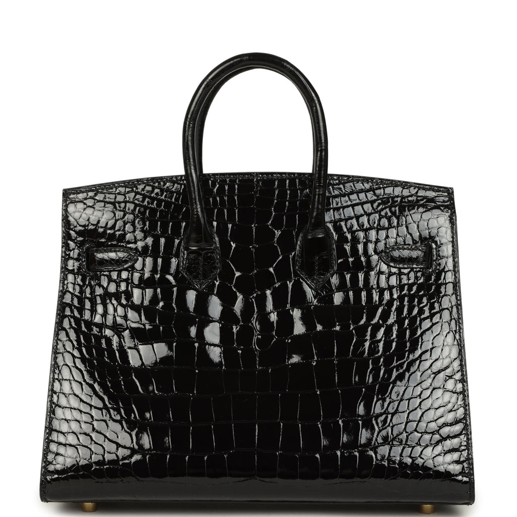 Hermes Birkin Sellier 25 Black Shiny Alligator Gold Hardware