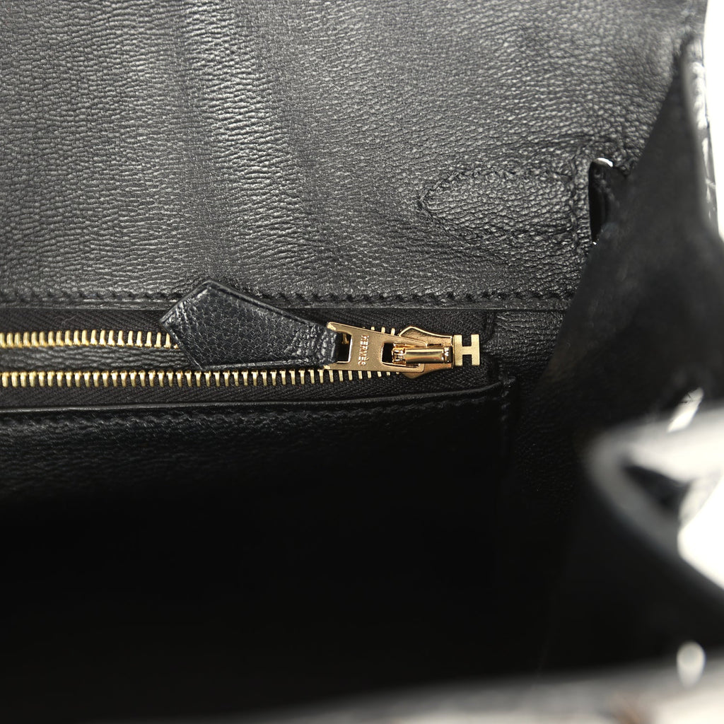 Hermes Birkin Sellier 25 Black Shiny Alligator Gold Hardware