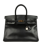 Vintage Hermes Birkin 35 Black Box Gold Hardware