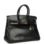 Vintage Hermes Birkin 35 Black Box Gold Hardware
