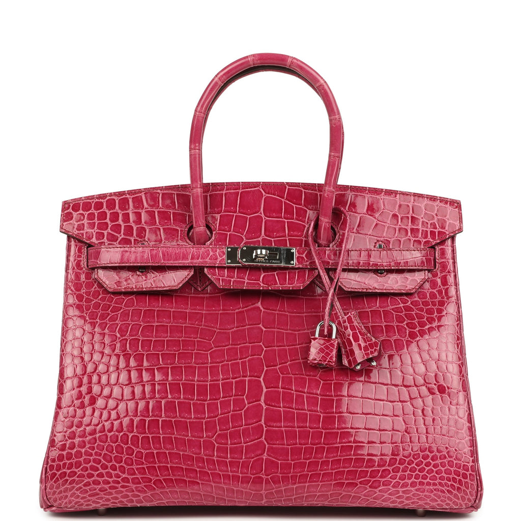 Hermes Birkin 35 Rose Tyrien Shiny Porosus Crocodile Palladium Hardware