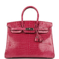 Hermes Birkin 35 Rose Tyrien Shiny Porosus Crocodile Palladium Hardware