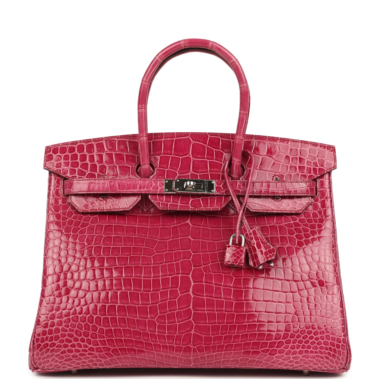Hermes Birkin 35 Rose Tyrien Shiny Porosus Crocodile Palladium Hardware