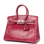 Hermes Birkin 35 Rose Tyrien Shiny Porosus Crocodile Palladium Hardware