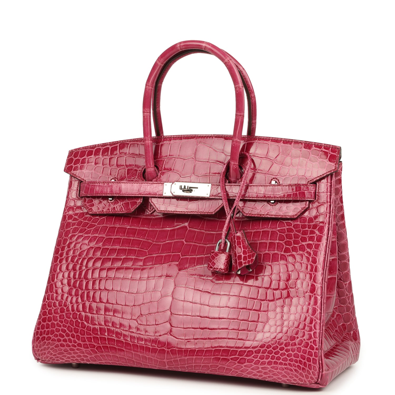 Hermes Birkin 35 Rose Tyrien Shiny Porosus Crocodile Palladium Hardware