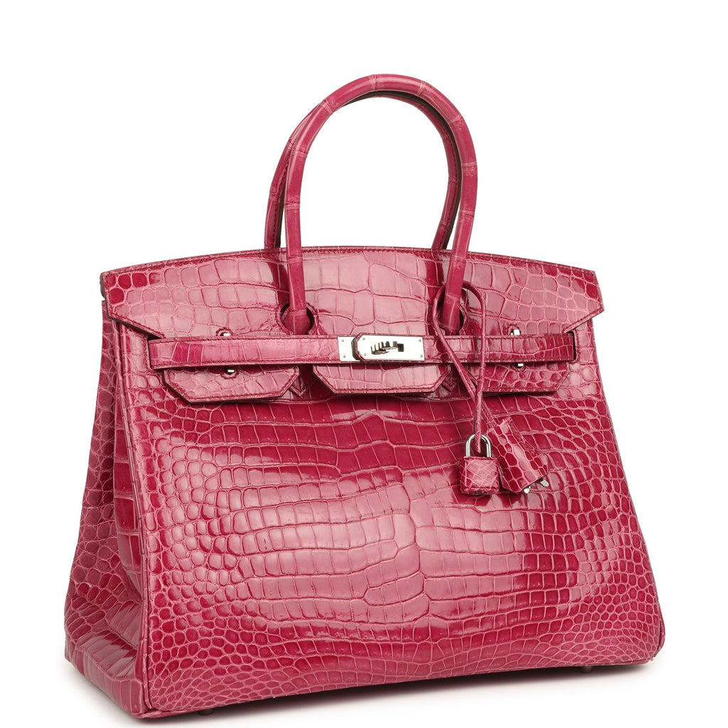 Hermes Birkin 35 Rose Tyrien Shiny Porosus Crocodile Palladium Hardware